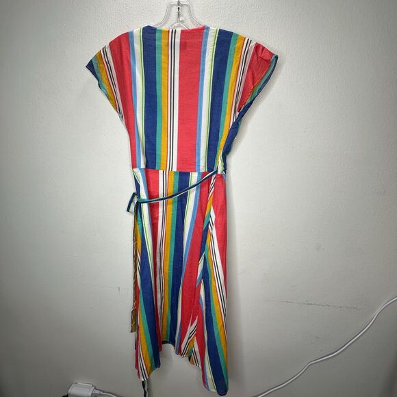 Modcloth Liza Luxe Multi-Color Stripe VNeck Sleeveless Tie Wrap Midi Dress XS - Picture 4 of 14